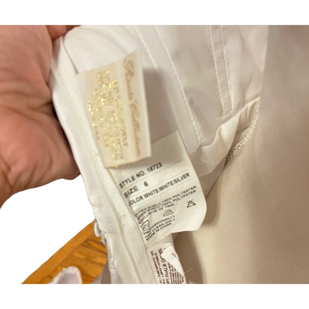 Satin Empire Waist A-Line Wedding Gown with Beaded Crystal Detail - Picture 9 of 11
